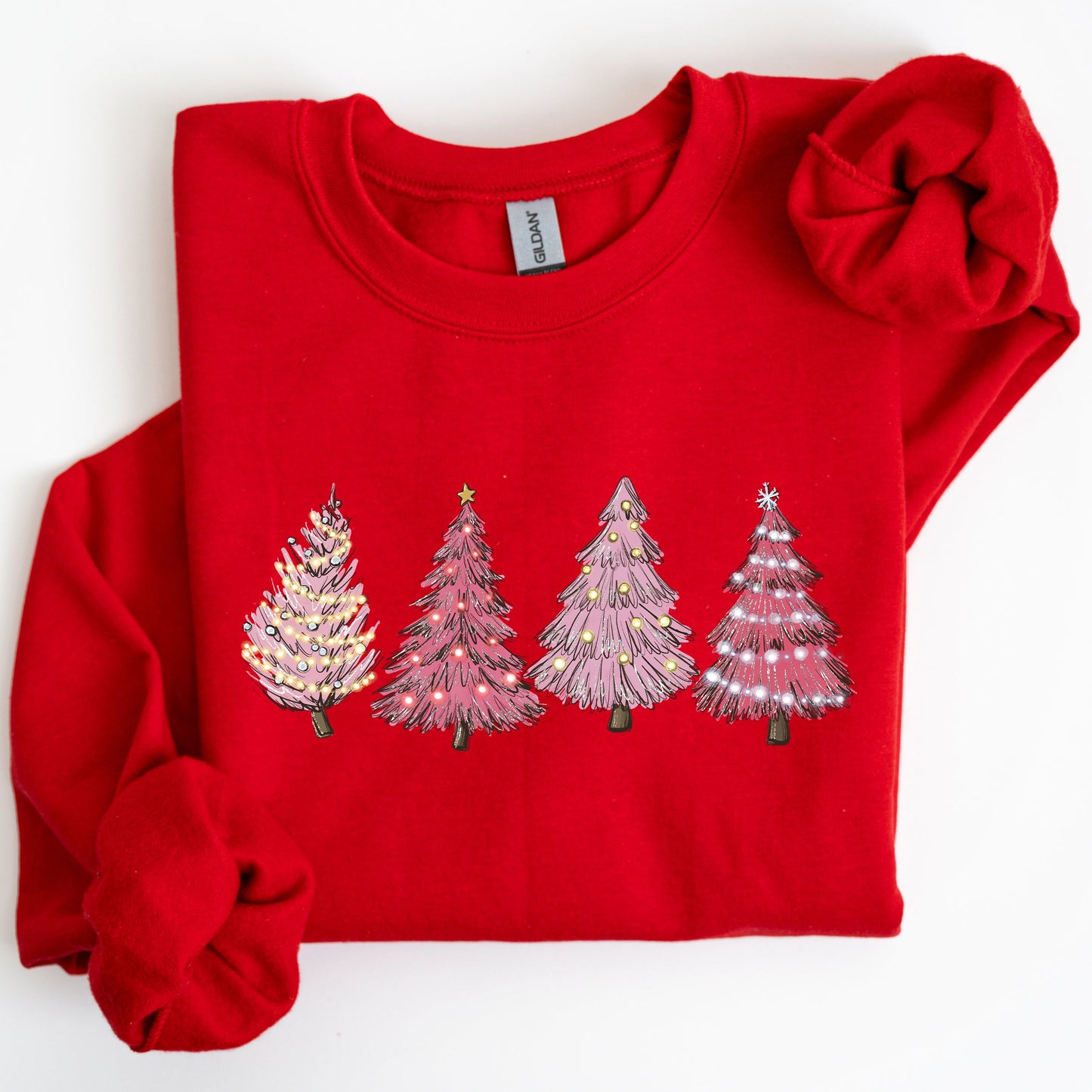 Pink Christmas Trees, Winter, Snow, Santa Sweatshirt