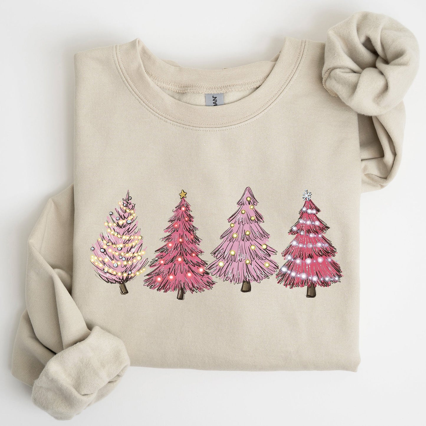 Pink Christmas Trees, Winter, Snow, Santa Sweatshirt