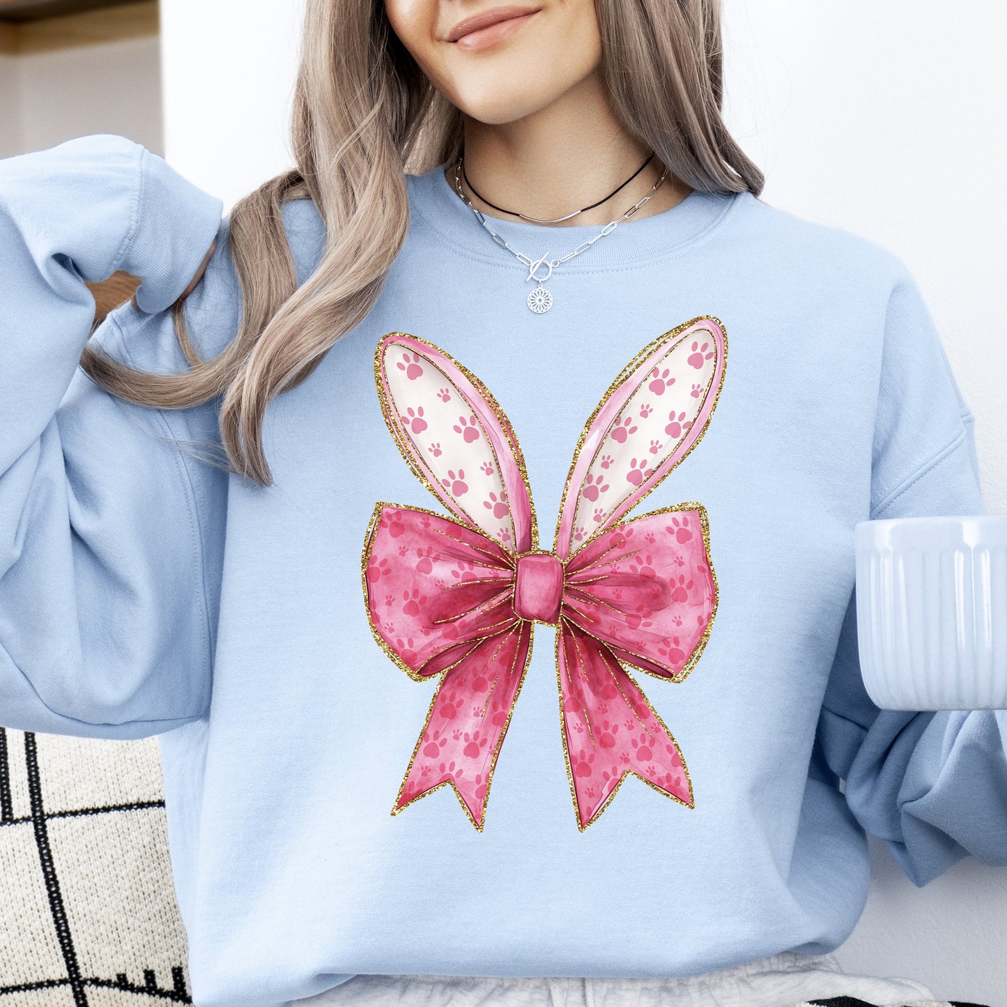Pink Coquette, Rabbit Ears, Easter, Bunny, Jesus, Rabbit, Holiday Sweatshirt