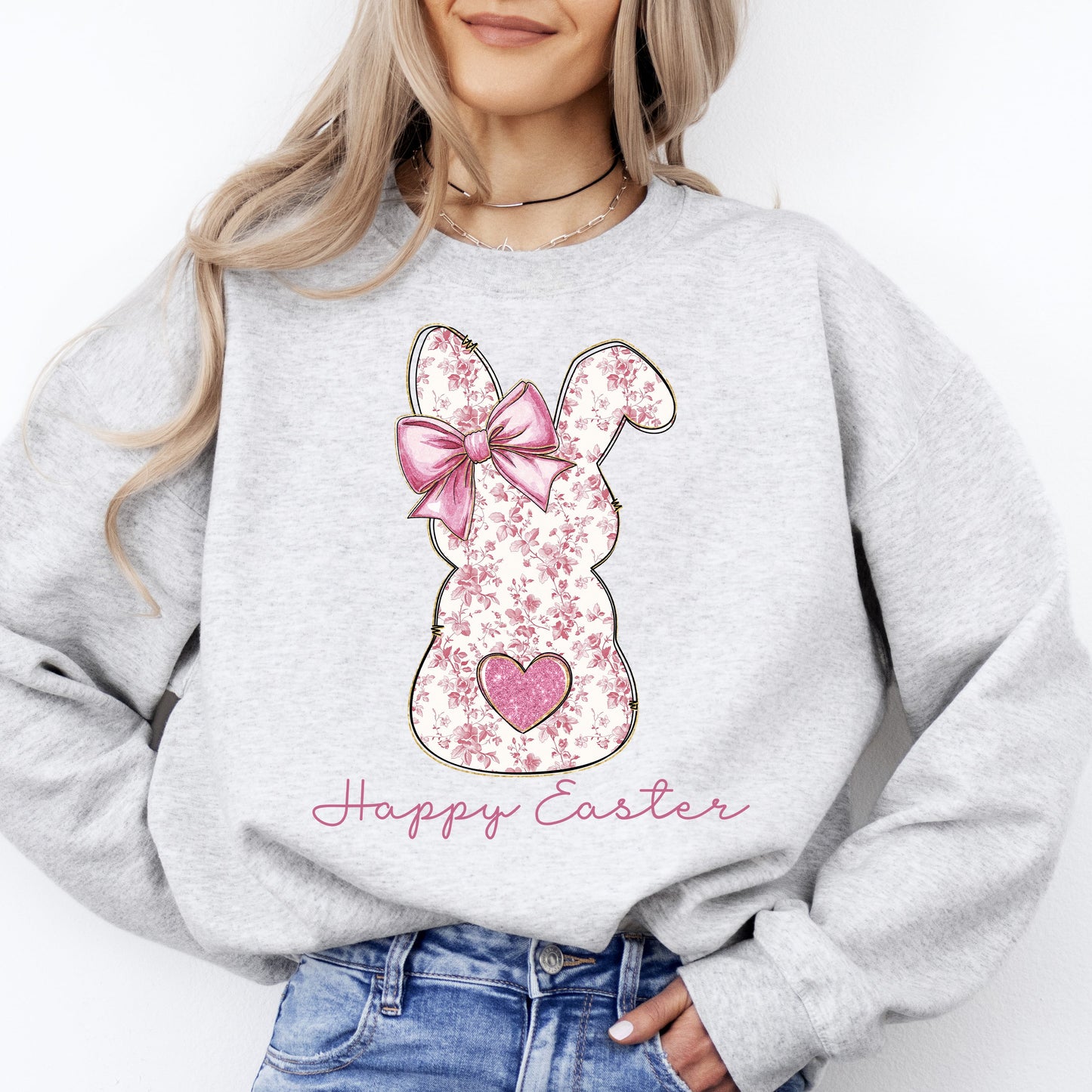 Pink Floral Bunny, Easter, Bunny, Jesus, Rabbit, Holiday Sweatshirt