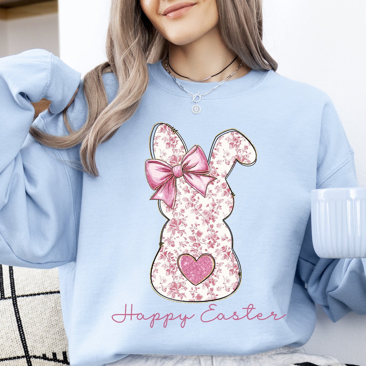 Pink Floral Bunny, Easter, Bunny, Jesus, Rabbit, Holiday Sweatshirt