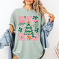 Pink Merry and Bright, Candy Cane, Tree, Merry Christmas, Flowers, Floral Tshirt Comfort Colors T-Shirt