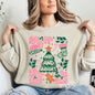 Pink Merry and Bright, Candy Cane, Tree, Merry Christmas, Flowers, Floral Sweatshirt
