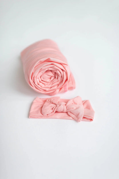 Swaddle Blanket, Hat and Headband Set - Pink
