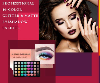 Professtional 40-Color Glitter & Matte Eyeshadow Palette – Waterproof, Long-Lasting Pressed Powder Makeup Kit for Women