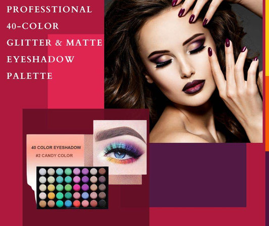 Professtional 40-Color Glitter & Matte Eyeshadow Palette – Waterproof, Long-Lasting Pressed Powder Makeup Kit for Women