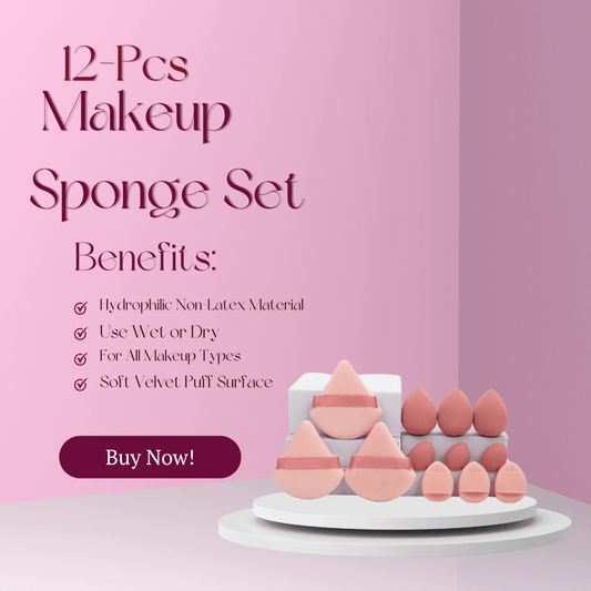 12-Piece Makeup Sponge Set – Loose Powder Puffs, Mini Cushions, Beauty Blenders for All Uses