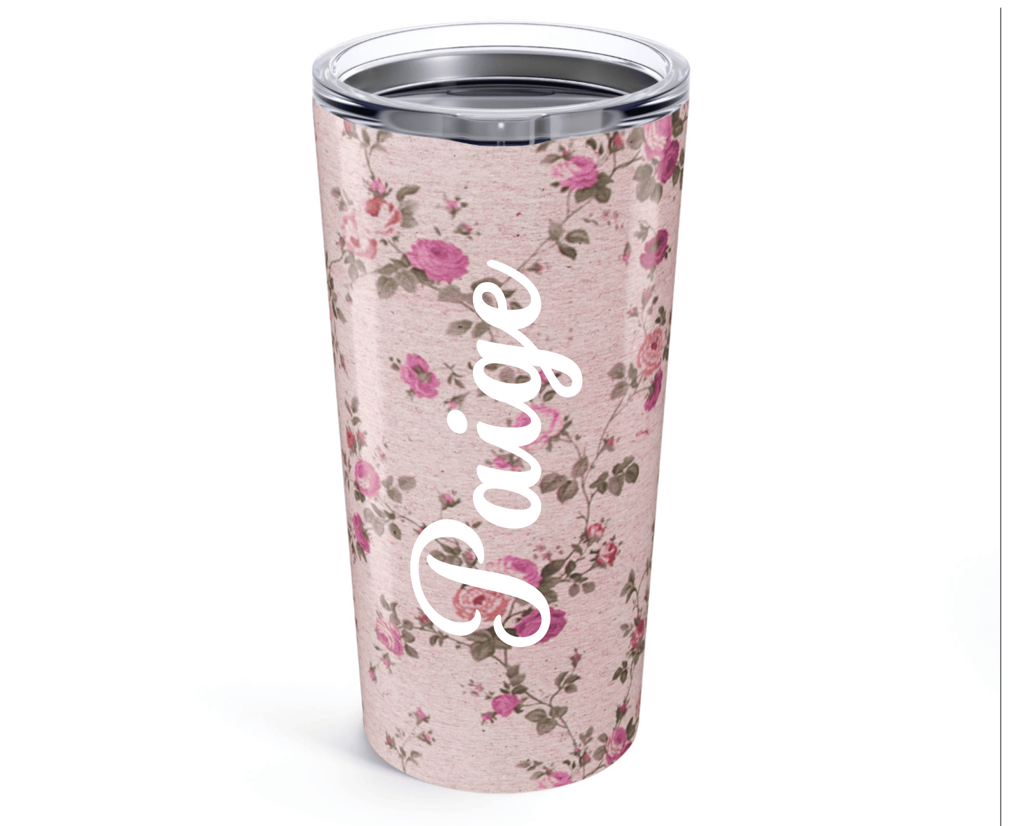 Customizable: Floral Insulated Tumbler - Stylish Travel Mug, Shabby Chic Coffee Cup, Pink Floral Drinkware, Gift for Her, Summer Picnic, Wedding Favor