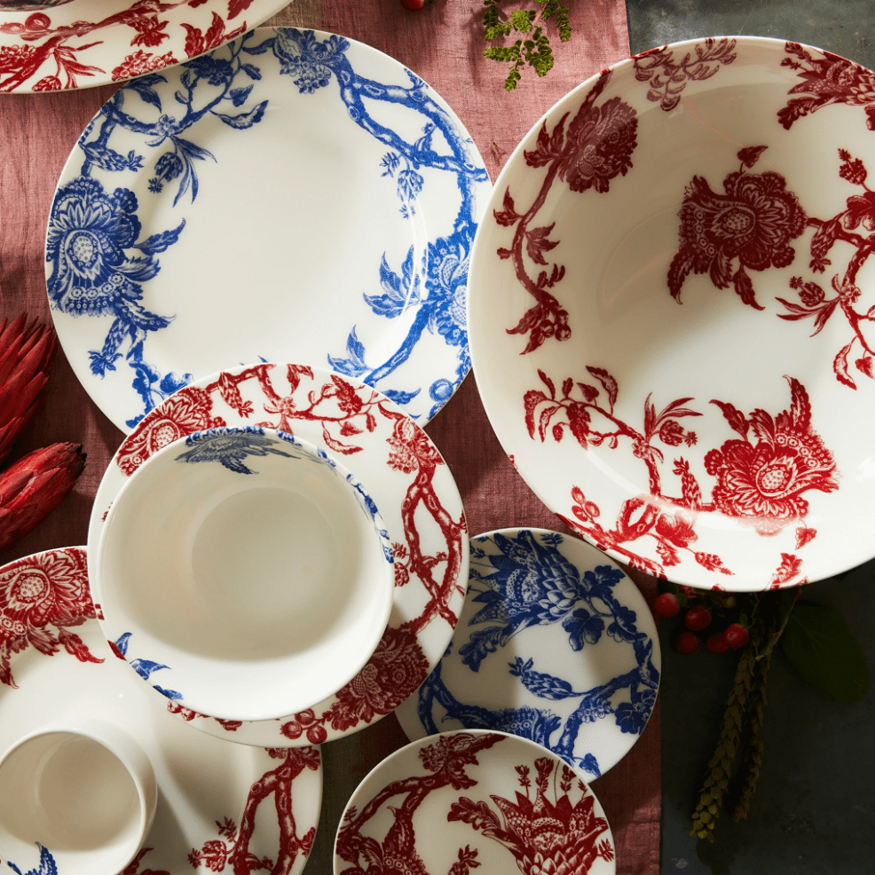 Arcadia Crimson Red Porcelain Dinnerware – Premium Floral Coastal Tableware
