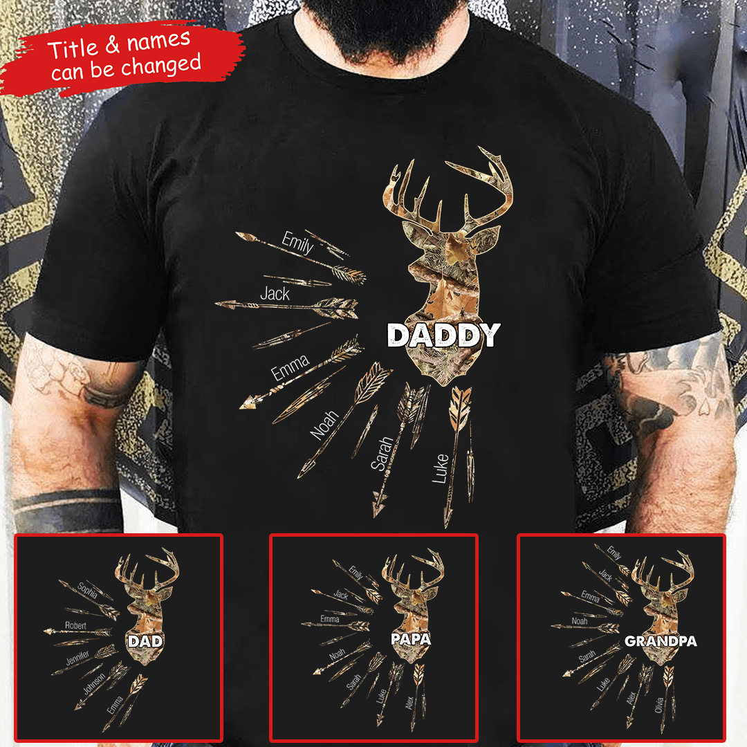 Hunting Dad Grandpa With Kids Names - Personalized Custom T Shirt - Father's Day Gift for Dad, Papa, Grandpa, Daddy, Dada
