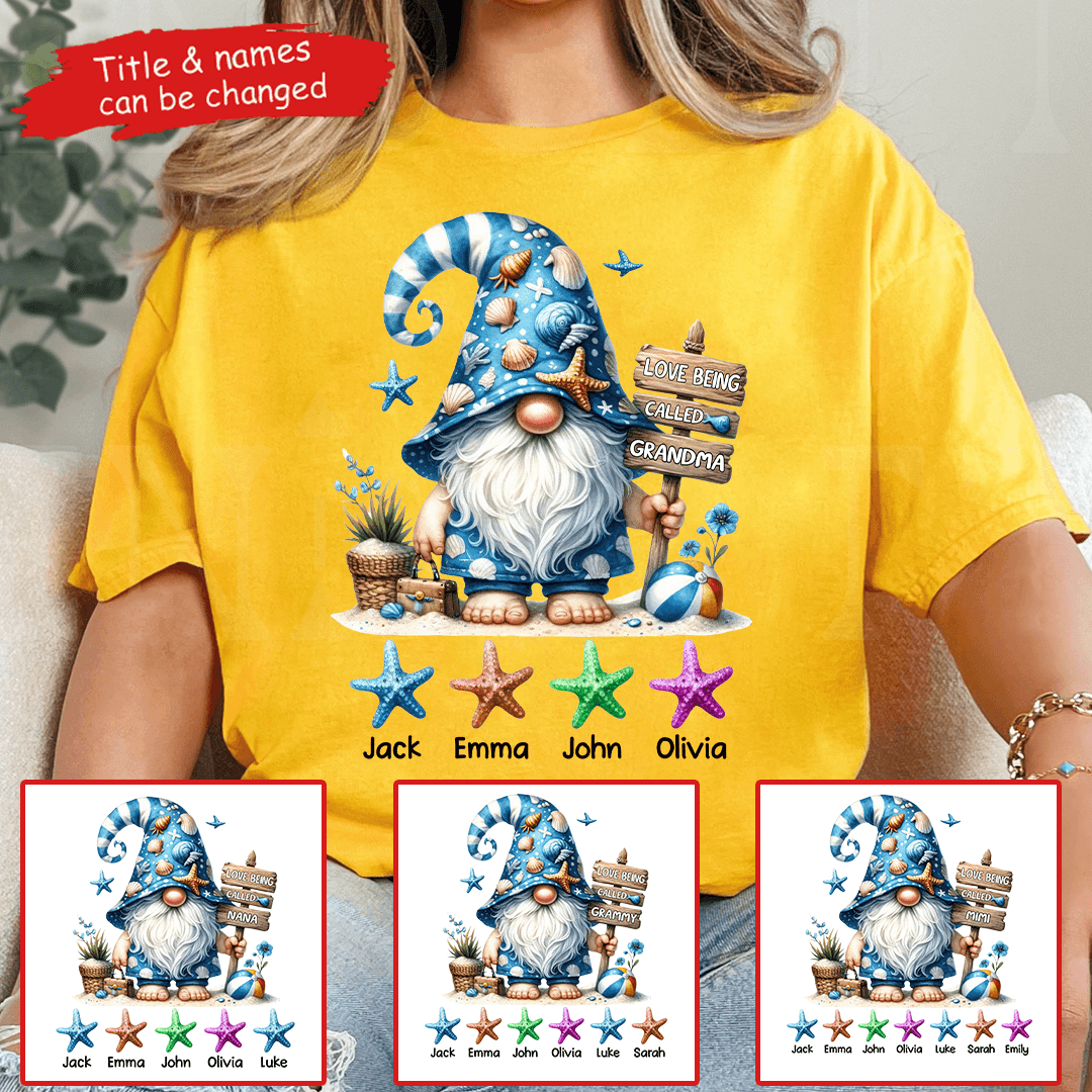 Starfish Gnome Summer Grandma - Personalized Custom T Shirt - Summer Gift for Grandma/Nana/Mimi, Mom, Wife, Grandparent