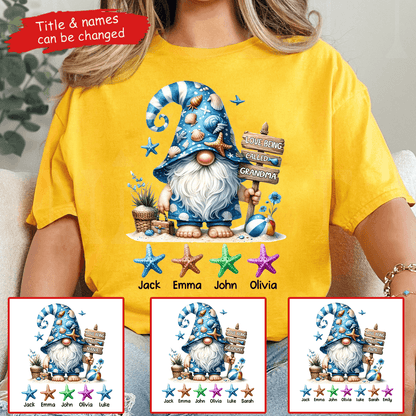 Starfish Gnome Summer Grandma - Personalized Custom T Shirt - Summer Gift for Grandma/Nana/Mimi, Mom, Wife, Grandparent