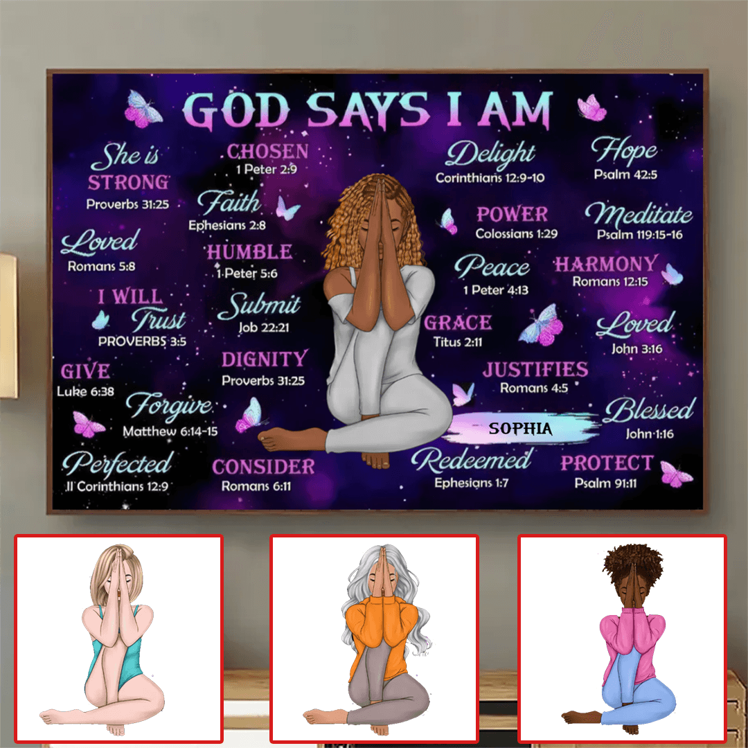God Says I Am - Custom Wall Art - Personalized Gift for Christian Girl, Woman, Wife, Girlfriend