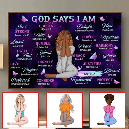 God Says I Am - Custom Wall Art - Personalized Gift for Christian Girl, Woman, Wife, Girlfriend