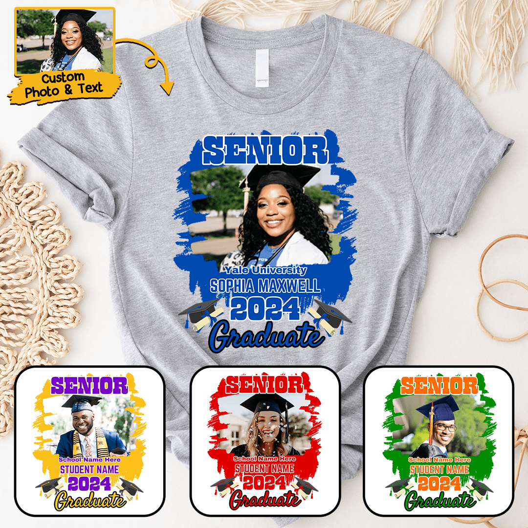 Custom Photo Graduation Senior 2025 - Personalized Custom T Shirt - Senior, Class of 2024 Graduate, Grandson, Granddaughter, Daughter, Son, Best Friends