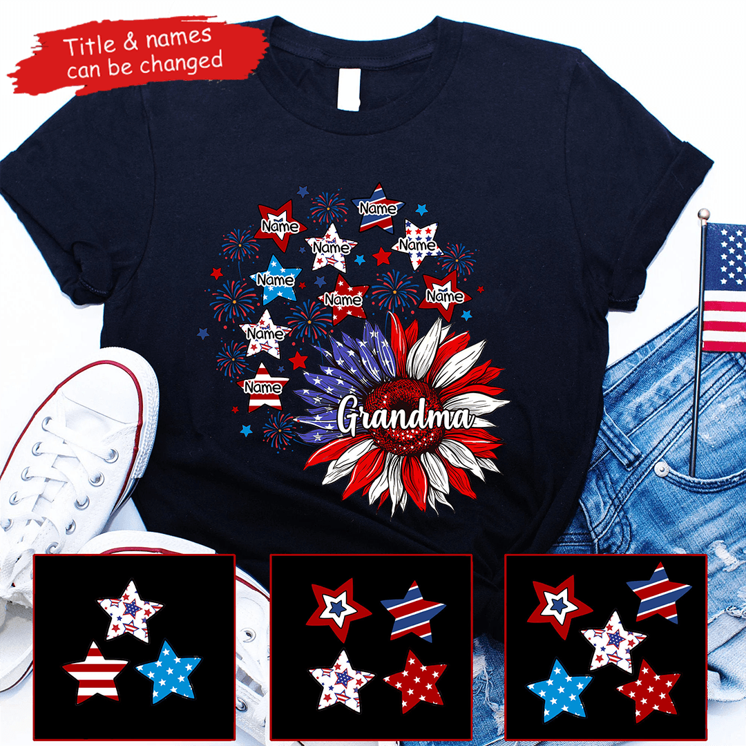Sunflowers 4th Of July Grandma - Personalized Custom T Shirt - Birthday, Loving, Funny Gift for Grandma/Nana/Mimi, Mom, Wife, Grandparent