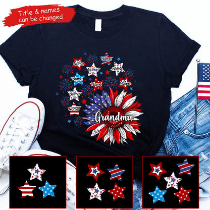 Sunflowers 4th Of July Grandma - Personalized Custom T Shirt - Birthday, Loving, Funny Gift for Grandma/Nana/Mimi, Mom, Wife, Grandparent