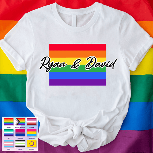 Custom Photo Love Is Love Pride Flag LGBT Couple | Personalized Gift For Pride Month, Valentine, Anniversary, Husband Wife, Girlfriend, Boyfriend, Her/Him, Family | T-shirts