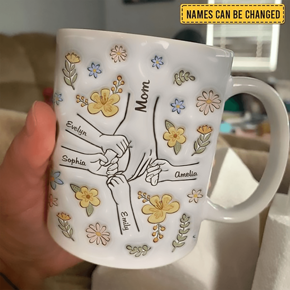 You Hold Our Hands, Also Our Hearts - Personalized 3D Inflated Effect Printed Mug - Gift for Mom, Wife, Grandma, Mother's Day
