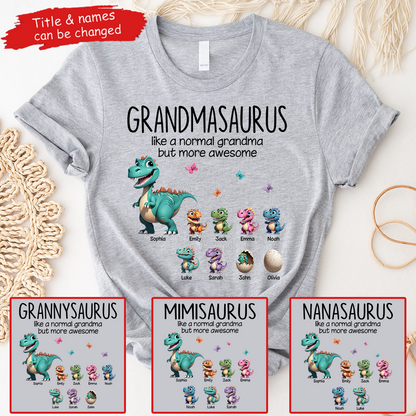 Grandmasaurus And Kids 3D Effect Dinosaurs - Personalized Custom T Shirt -  Gift for Grandma, Nana, Grammy