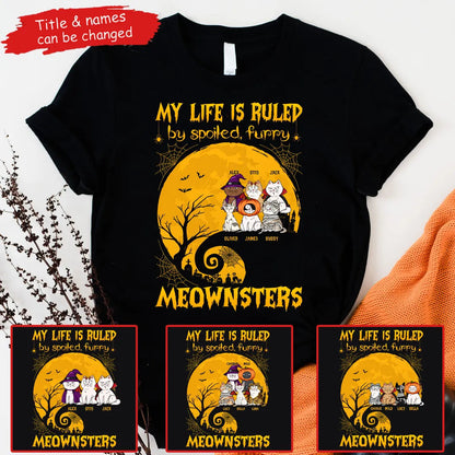 My Life Is Ruled By Meownsters - Personalized Custom T Shirt - Halloween Gift for Cat Lovers, Pet Lovers, Cat Mom, Cat Dad