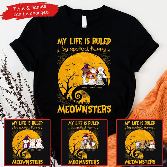 My Life Is Ruled By Meownsters - Personalized Custom T Shirt - Halloween Gift for Cat Lovers, Pet Lovers, Cat Mom, Cat Dad