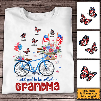 Patriotic Bicycle & Butterfly 4th of July - Personalized Custom Shirt - Gift for Mom, Grandma