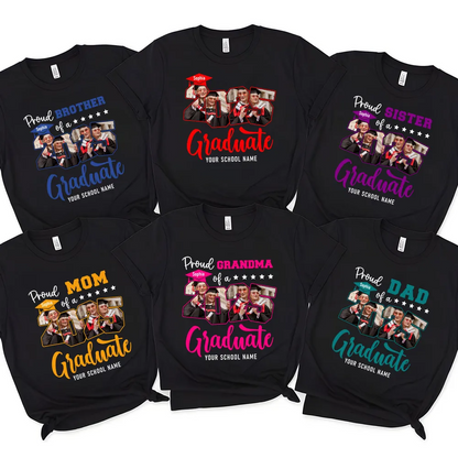Custom Photo Proud Family Of 2025 Senior Graduation - Personalized Custom T Shirt - Gift for Grandma, Grandpa, Mom, Dad, Brother, Sister, Aunt, Uncle
