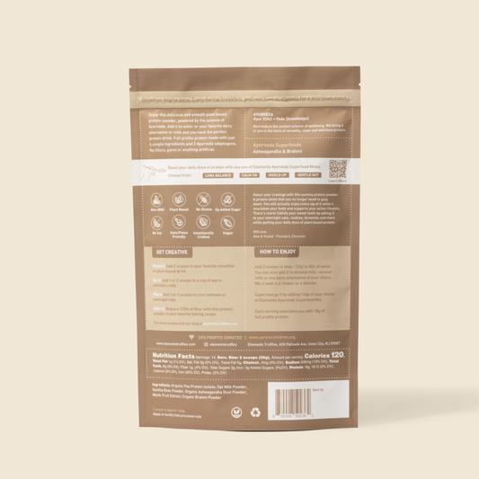 Brown package with nutritional information on a beige background