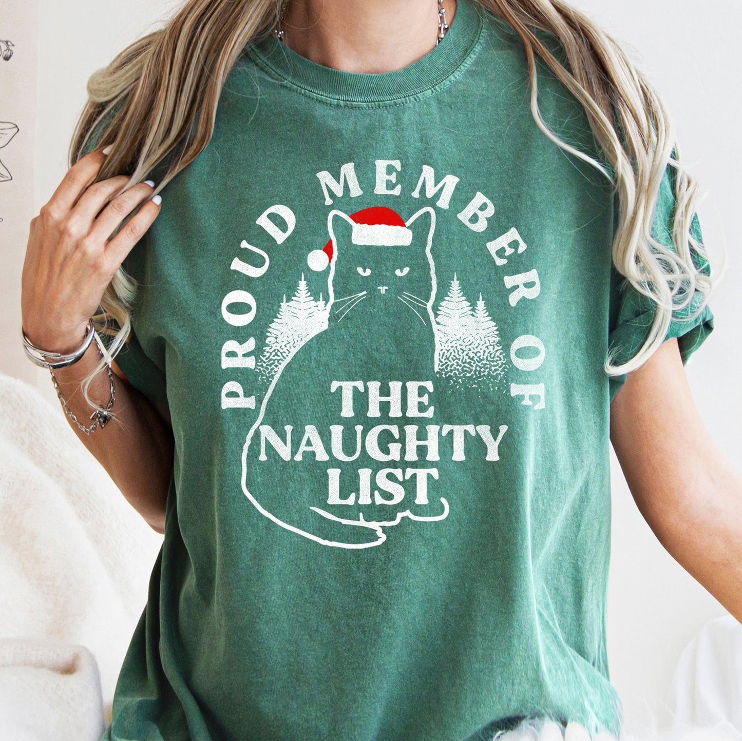 Proud Member Of The Naughty List, Cat, Christmas, Santa, Comfort Colors Tshirt