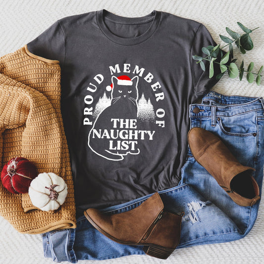 Proud Member Of The Naughty List, Cat, Christmas, Santa Super Style Tshirt Comfort Colors T-Shirt