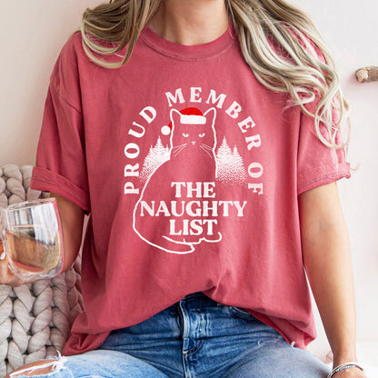Proud Member Of The Naughty List, Cat, Christmas, Santa, Comfort Colors Tshirt