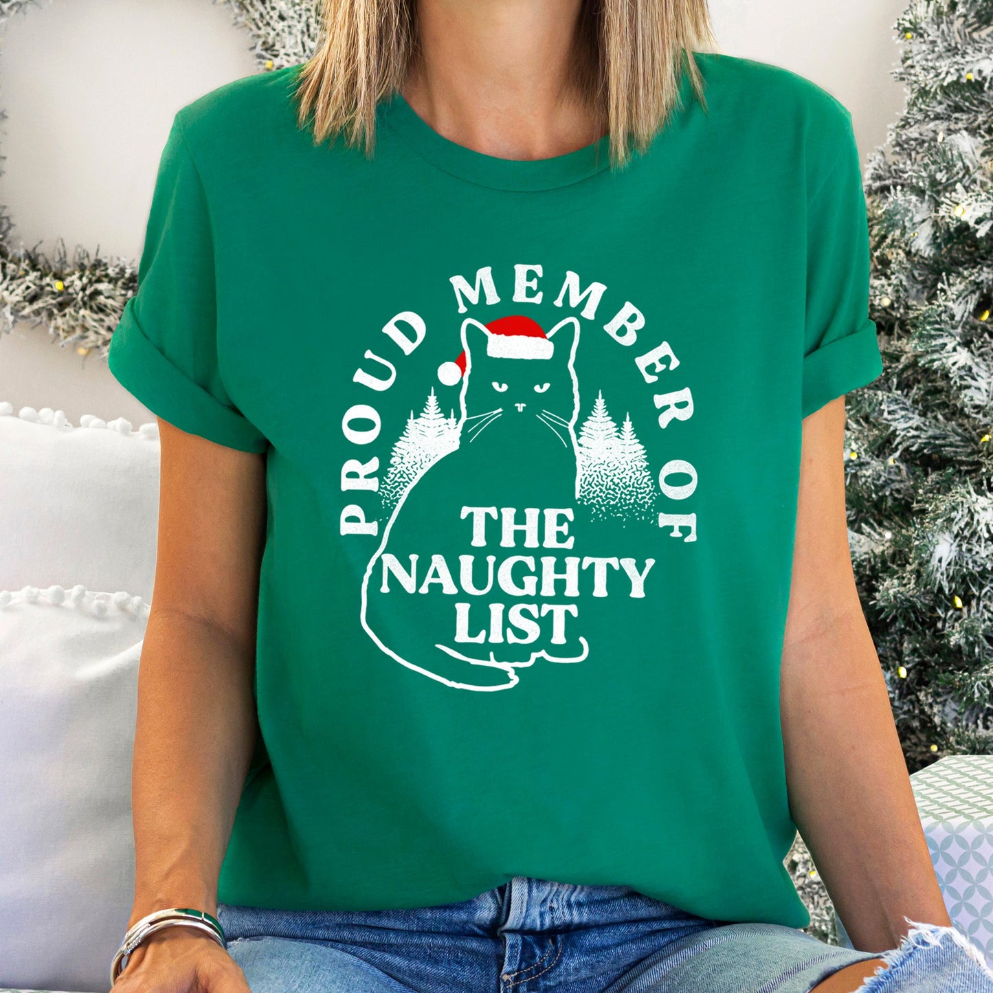 Proud Member Of The Naughty List, Cat, Christmas, Santa Super Style Tshirt Comfort Colors T-Shirt