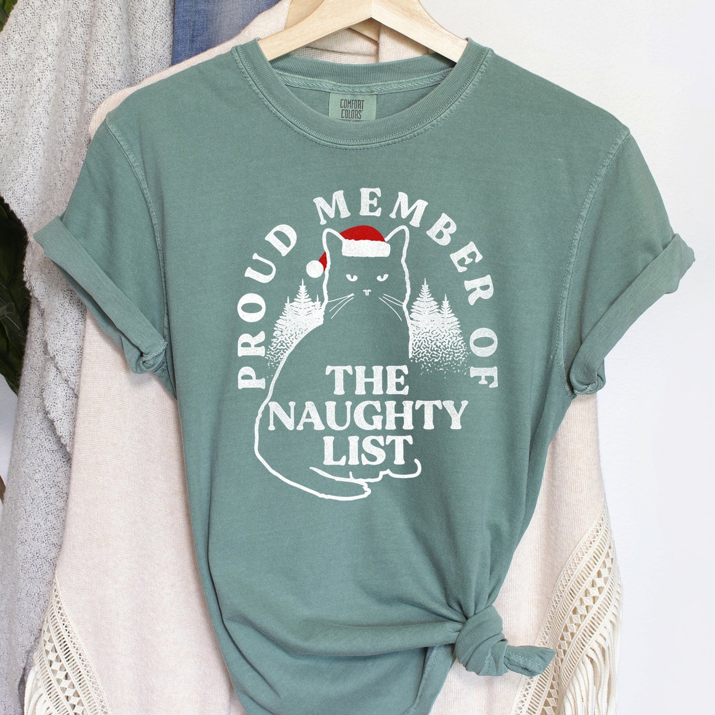 Proud Member Of The Naughty List, Cat, Christmas, Santa, Comfort Colors Tshirt