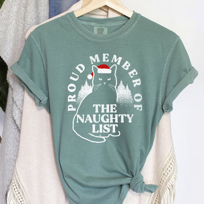 Proud Member Of The Naughty List, Cat, Christmas, Santa, Comfort Colors Tshirt