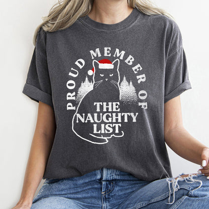 Proud Member Of The Naughty List, Cat, Christmas, Santa, Comfort Colors Tshirt