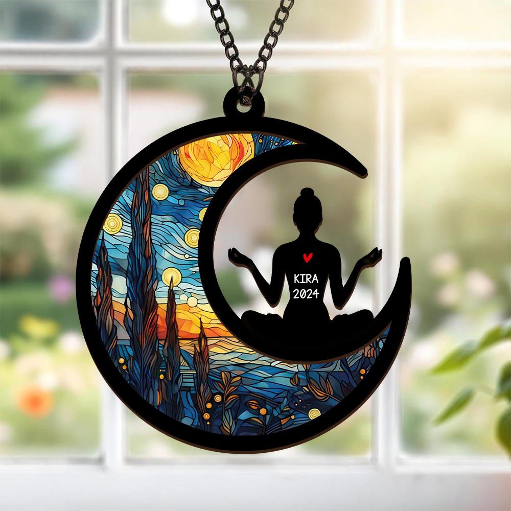 Christmas Namaste Yoga - Personalized Window Hanging Suncatcher Ornament - Gift For Women, Yoga Lovers, Mental Health Gifts