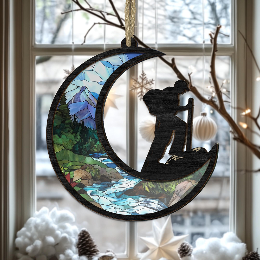 Hiker Ornament - Personalized Window Hanging Suncatcher Ornament - Gift for Men Women, Hiking Lovers, Hiker Christmas Gift, Travel Gift