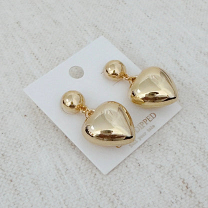 Puffy Heart Dangle Earrings | Romantic Alloy Metal Earrings - Femstylo