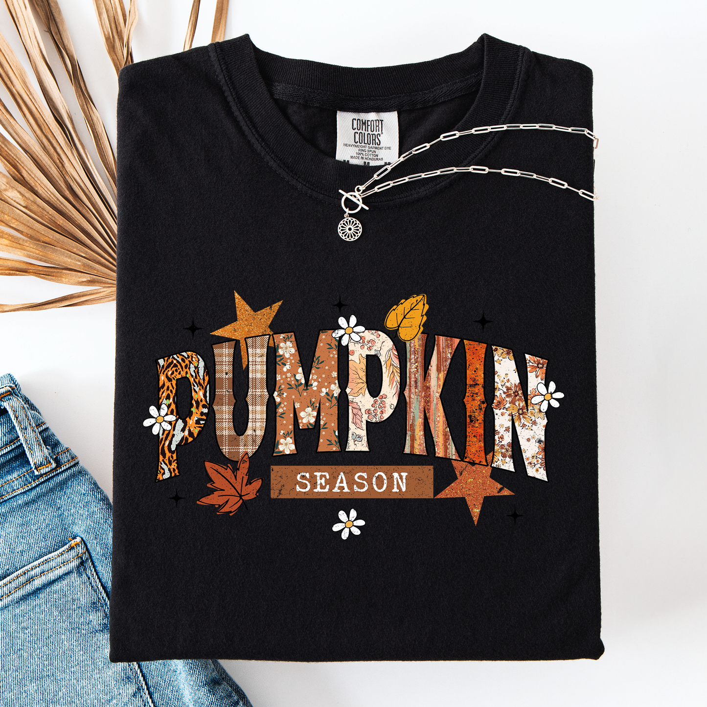 Pumpkin Season, Stars and Leaves, Autumn, Fall, Comfort Colors T-Shirt