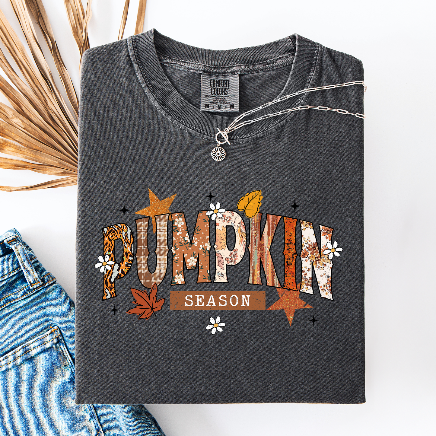 Pumpkin Season, Stars and Leaves, Autumn, Fall, Comfort Colors T-Shirt