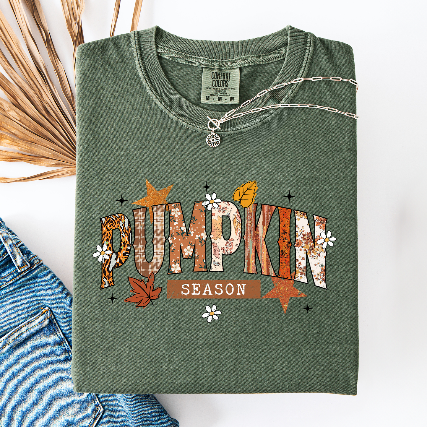 Pumpkin Season, Stars and Leaves, Autumn, Fall, Comfort Colors T-Shirt