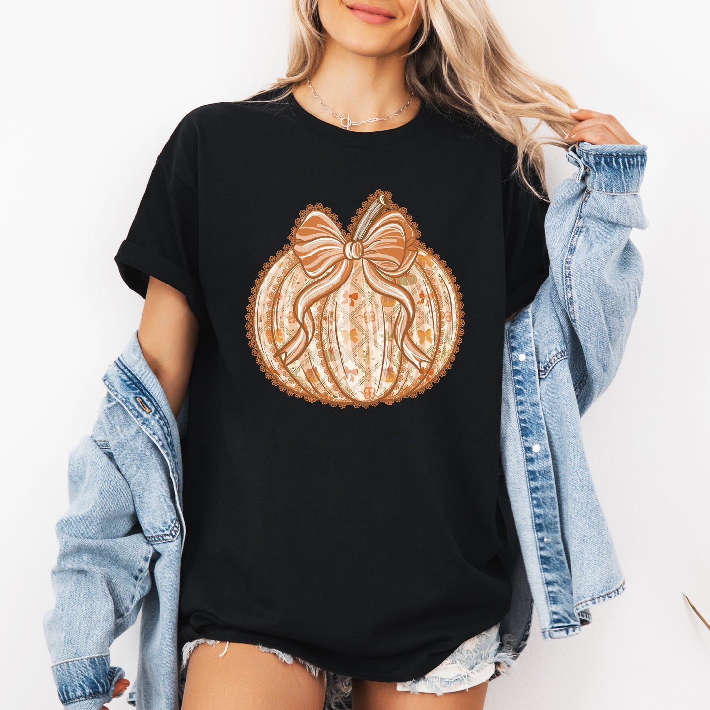 Pumpkin, Faux Lace, Coquette, Pattern, Halloween, Autumn, Fall, Tshirt