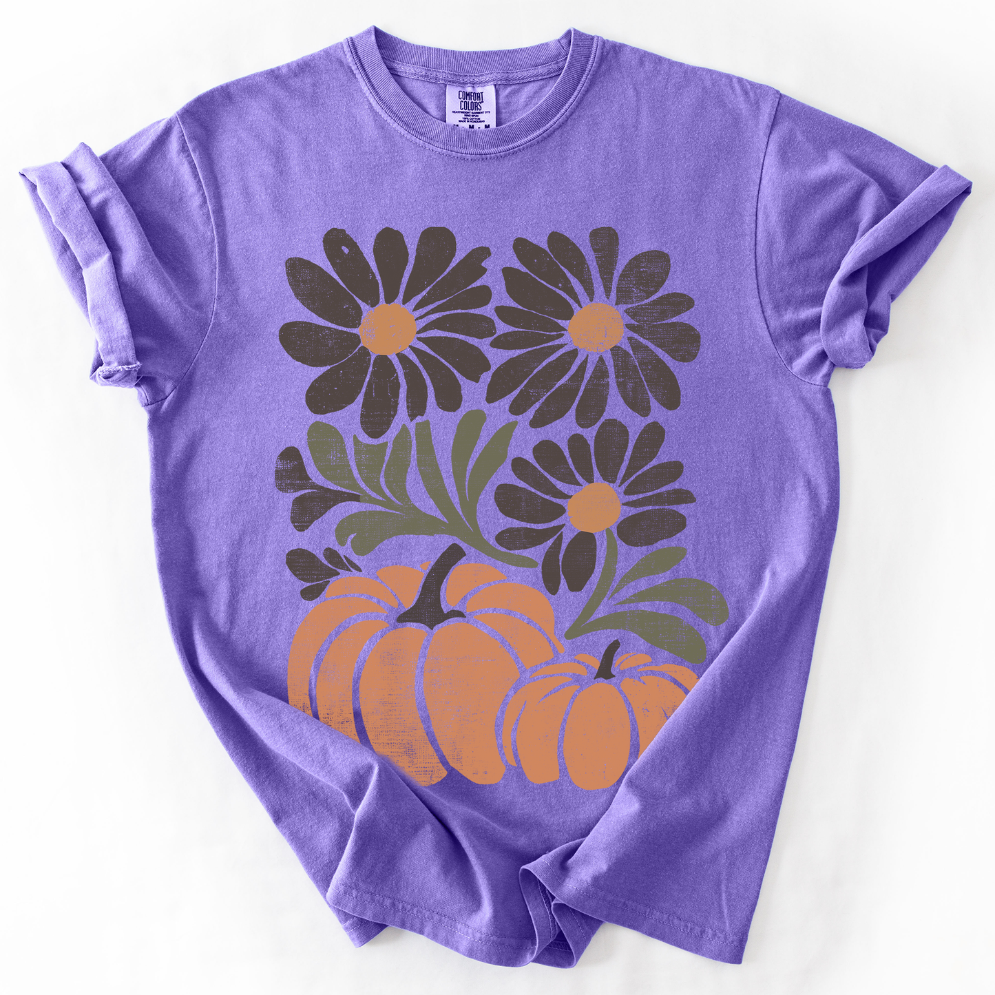 Pumpkins and Flowers, Watercolor, Halloween, Beautiful, Autumn, Fall, Comfort Colors T-Shirt