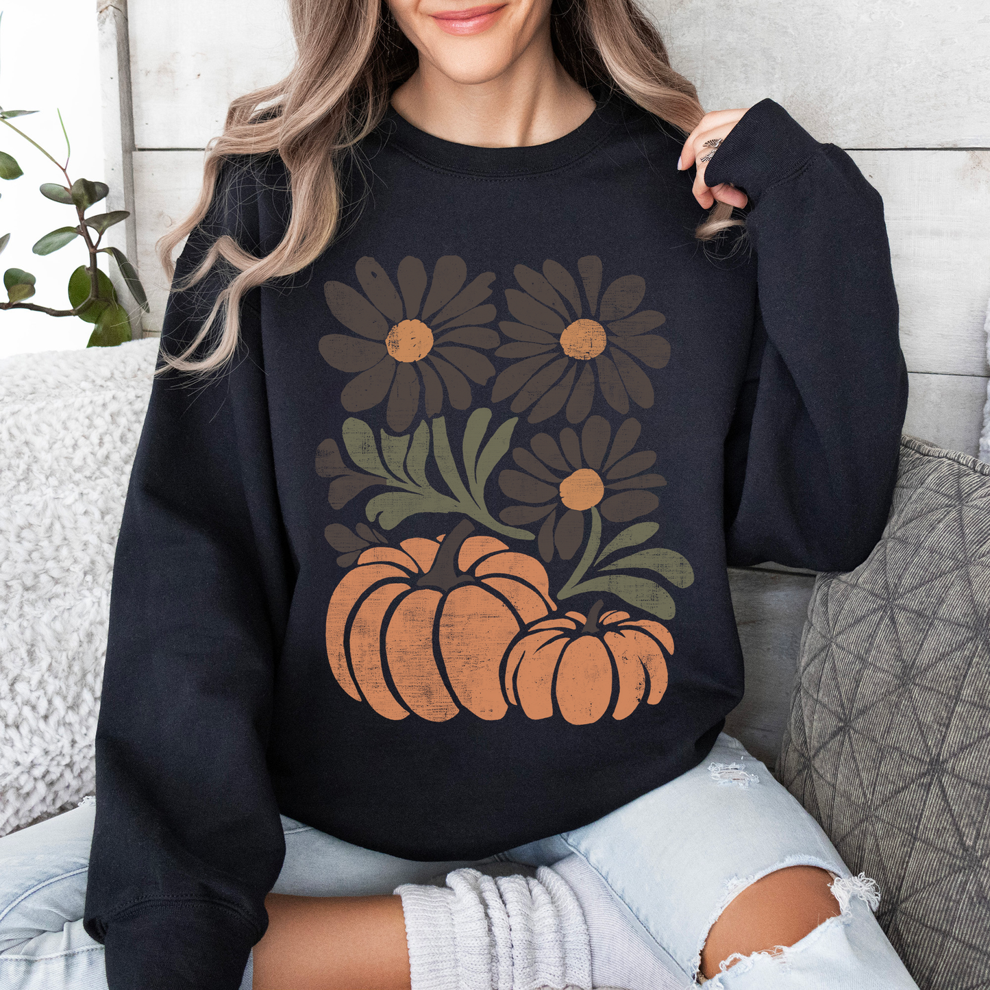 Pumpkins and Flowers, Watercolor, Halloween, Beautiful, Autumn, Fall Sweatshirt