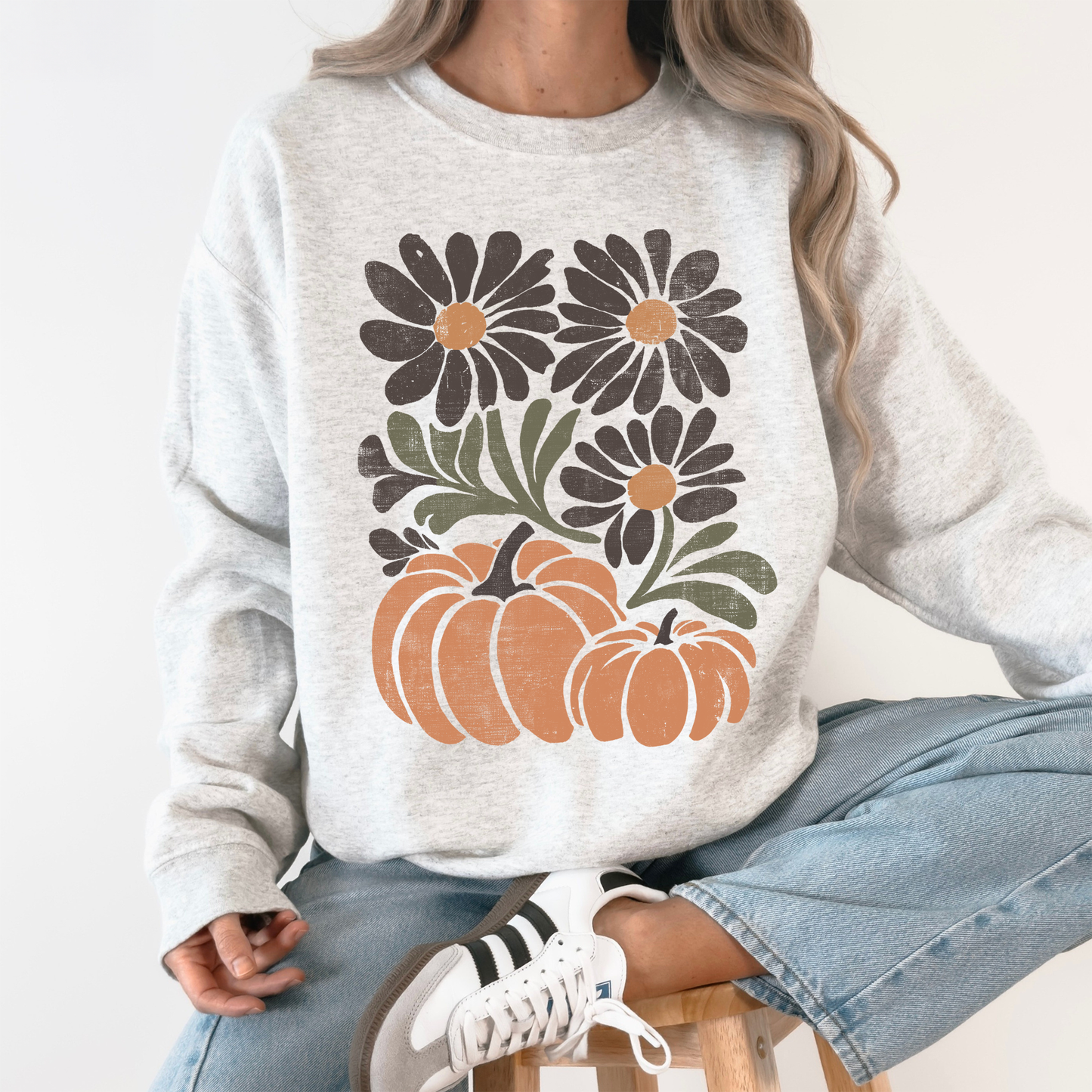 Pumpkins and Flowers, Watercolor, Halloween, Beautiful, Autumn, Fall Sweatshirt