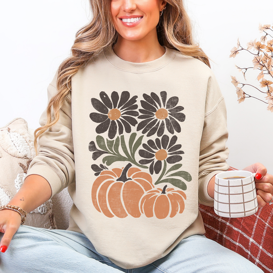 Pumpkins and Flowers, Watercolor, Halloween, Beautiful, Autumn, Fall Sweatshirt