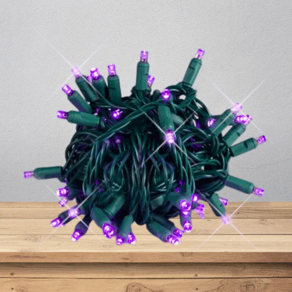 LED Mini Lights 5MM Purple Twinkle Green Wire 6" Spacing