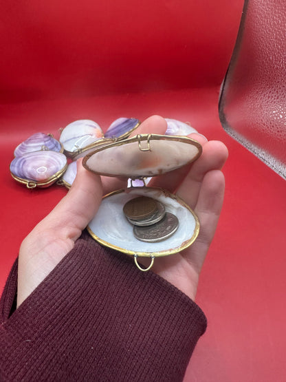 Purple Clam Shell Coin Purse - Coastal Accessory 2.25"