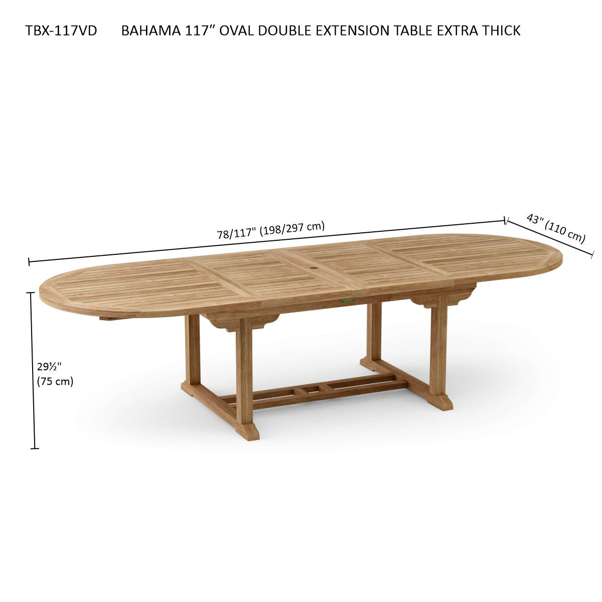 Bahama 117" Oval Double Extension Table Extra Thick